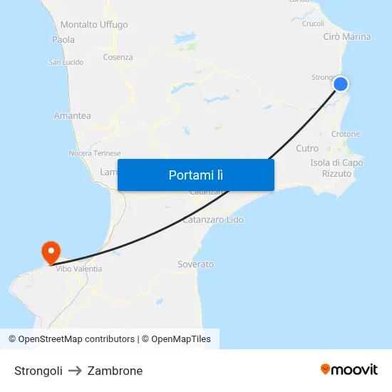 Strongoli to Zambrone map