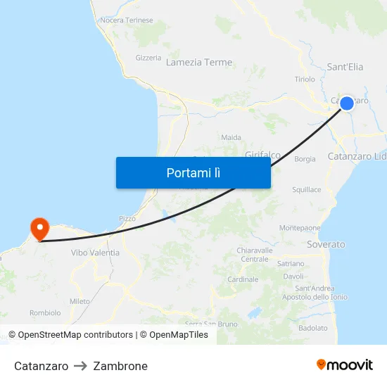 Catanzaro to Zambrone map