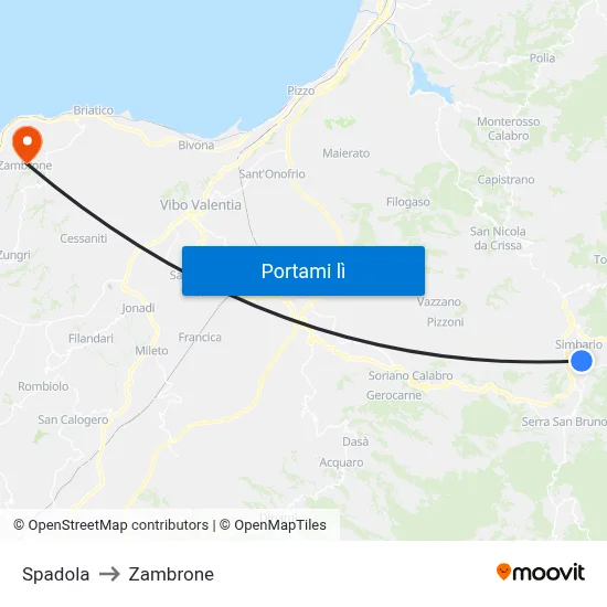 Spadola to Zambrone map
