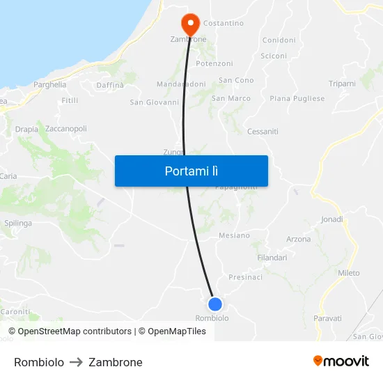 Rombiolo to Zambrone map