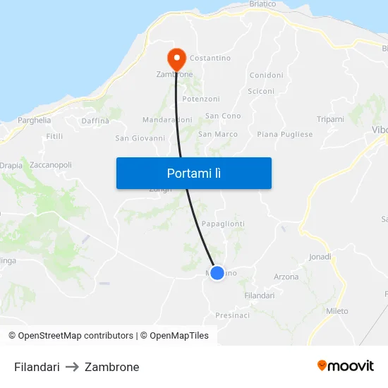 Filandari to Zambrone map