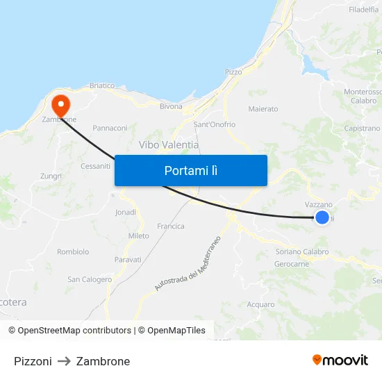 Pizzoni to Zambrone map