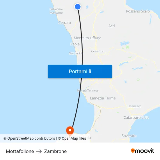 Mottafollone to Zambrone map