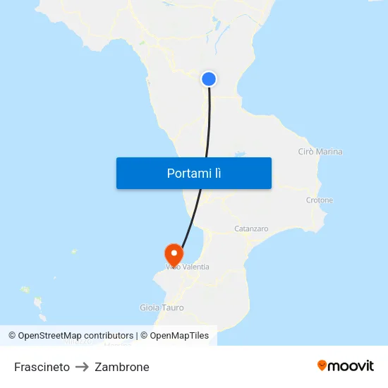 Frascineto to Zambrone map