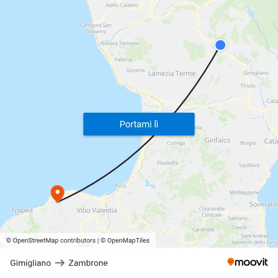 Gimigliano to Zambrone map