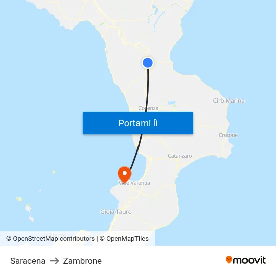 Saracena to Zambrone map