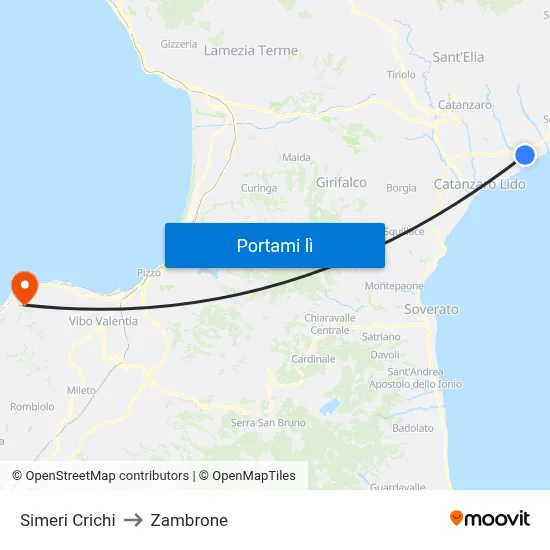 Simeri Crichi to Zambrone map