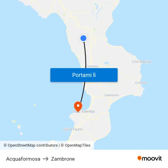 Acquaformosa to Zambrone map