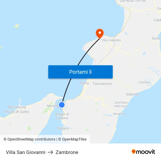 Villa San Giovanni to Zambrone map