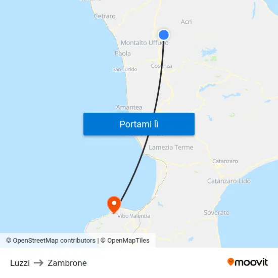 Luzzi to Zambrone map