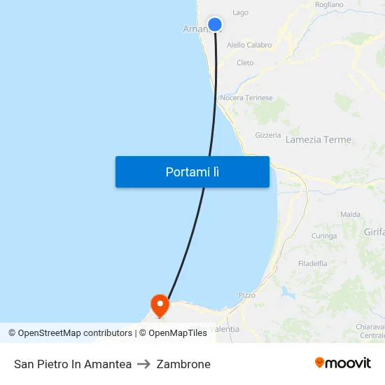 San Pietro In Amantea to Zambrone map