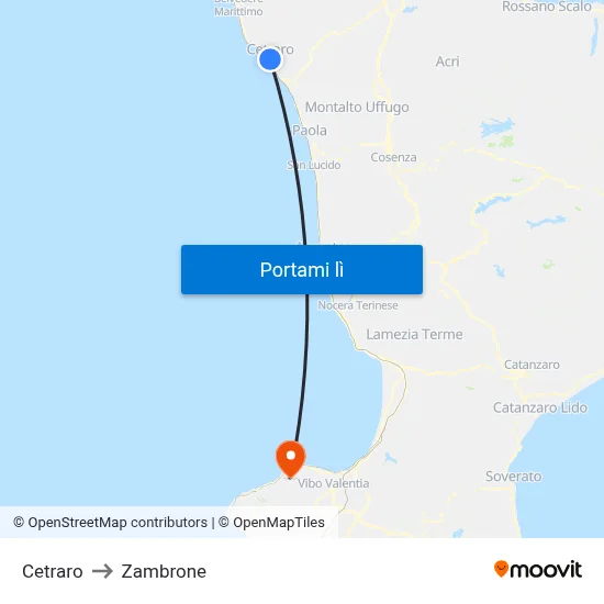 Cetraro to Zambrone map