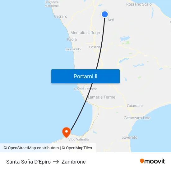 Santa Sofia D'Epiro to Zambrone map
