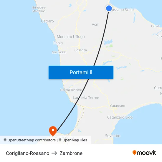 Corigliano-Rossano to Zambrone map