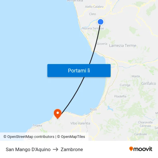 San Mango D'Aquino to Zambrone map