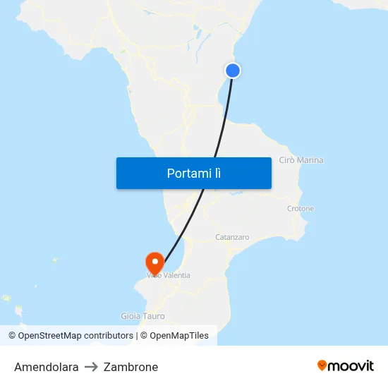 Amendolara to Zambrone map