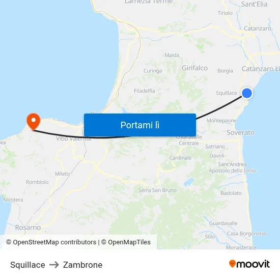 Squillace to Zambrone map