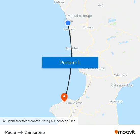 Paola to Zambrone map