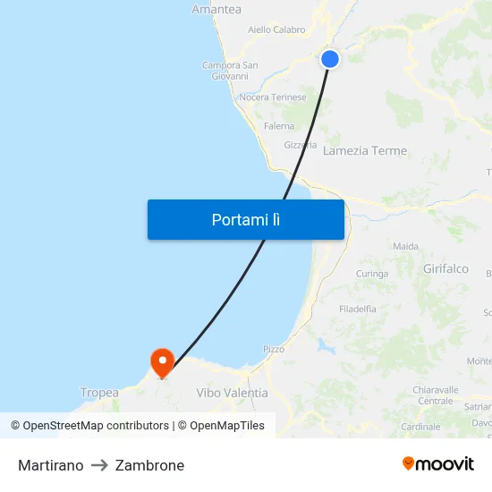 Martirano to Zambrone map