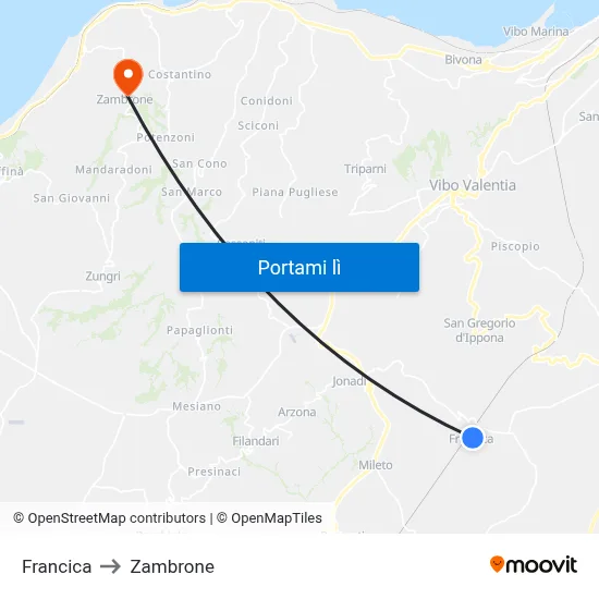 Francica to Zambrone map