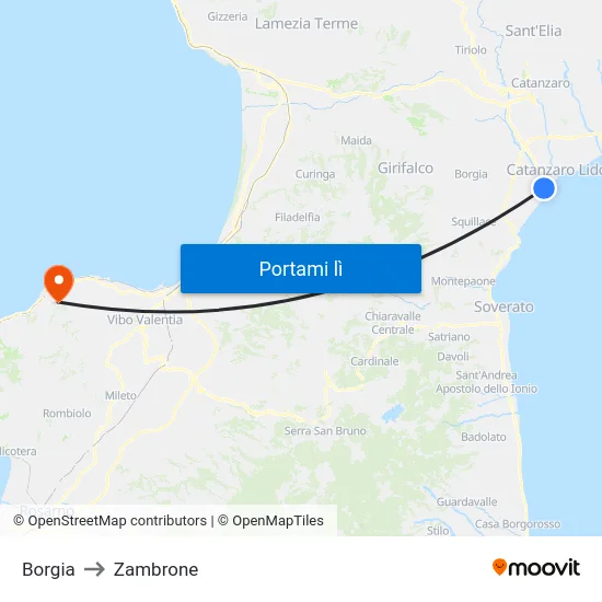 Borgia to Zambrone map
