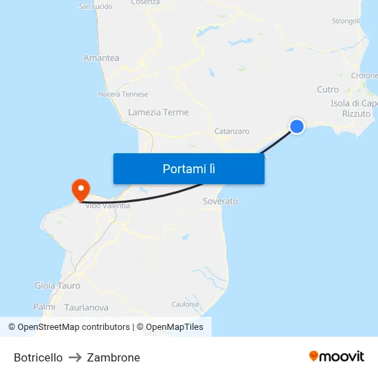 Botricello to Zambrone map