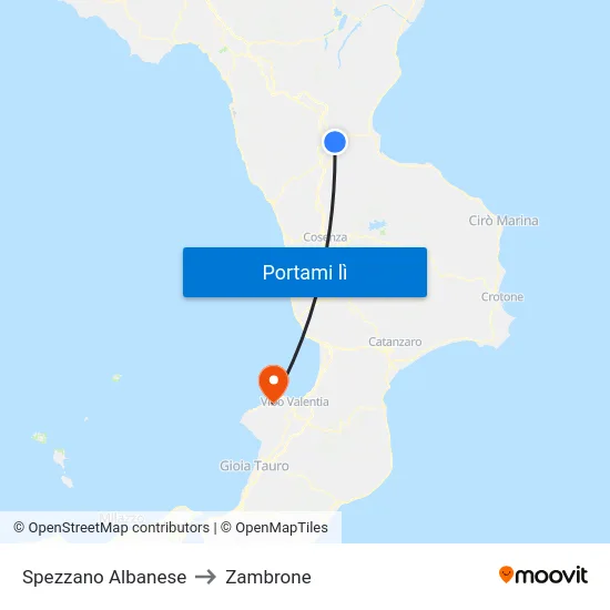 Spezzano Albanese to Zambrone map