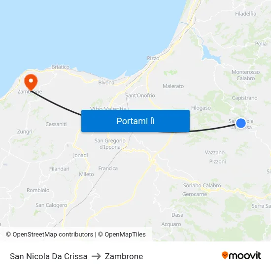 San Nicola Da Crissa to Zambrone map
