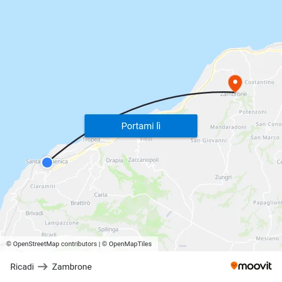 Ricadi to Zambrone map
