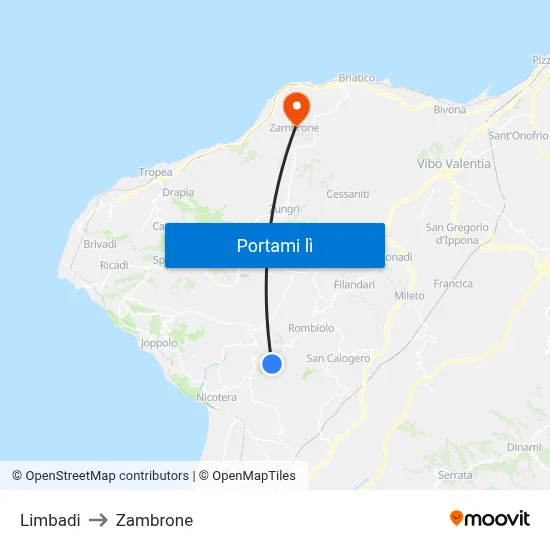 Limbadi to Zambrone map