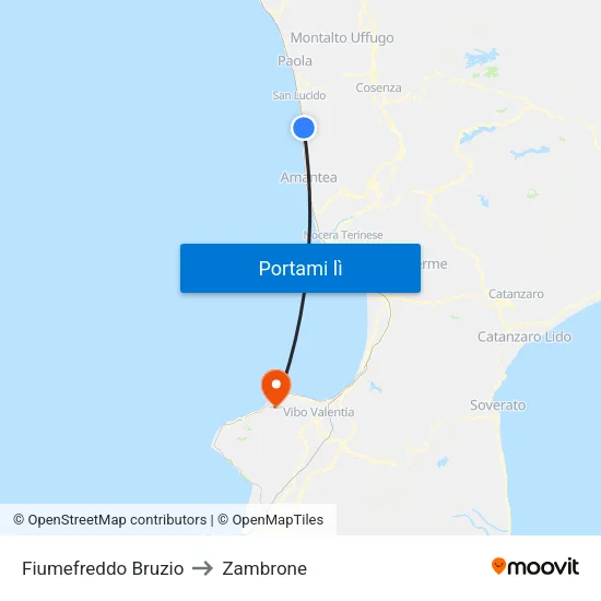 Fiumefreddo Bruzio to Zambrone map