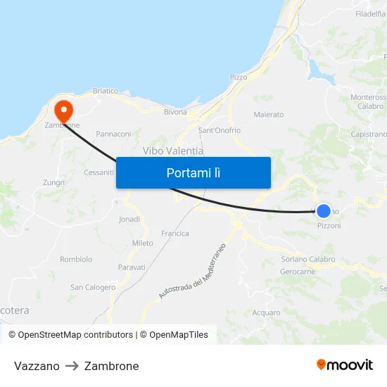 Vazzano to Zambrone map