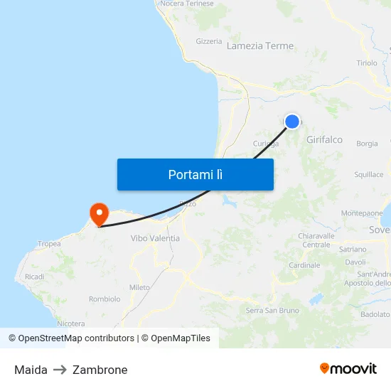 Maida to Zambrone map