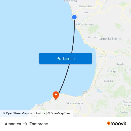 Amantea to Zambrone map