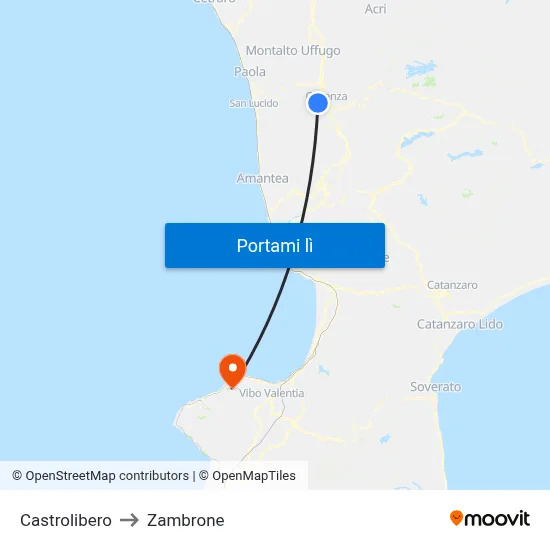 Castrolibero to Zambrone map
