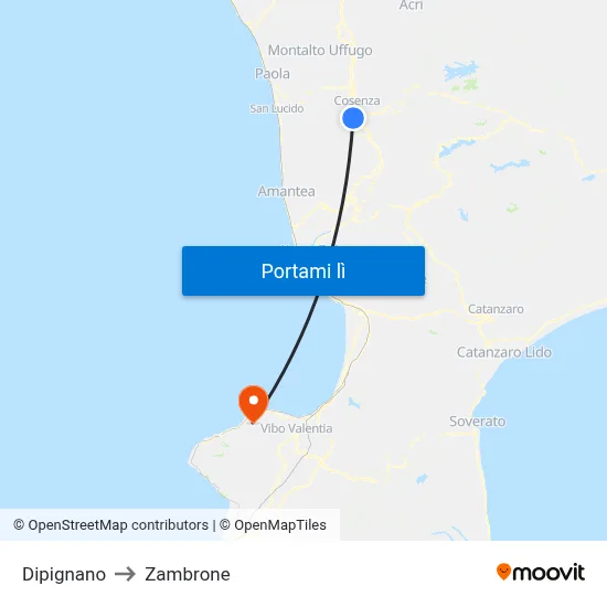 Dipignano to Zambrone map