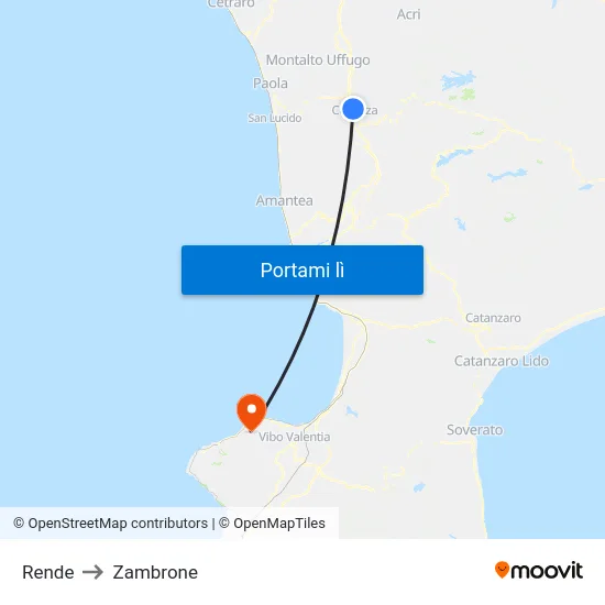 Rende to Zambrone map