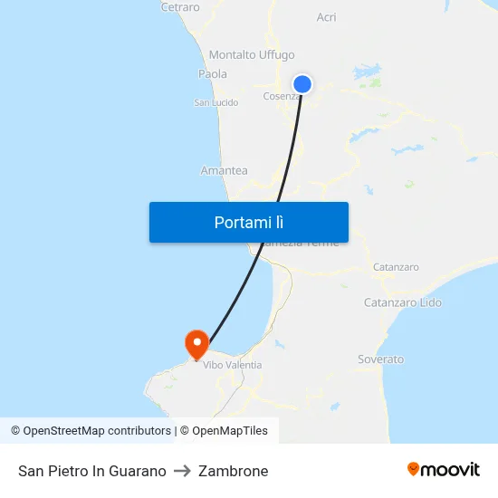 San Pietro In Guarano to Zambrone map