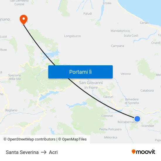 Santa Severina to Acri map