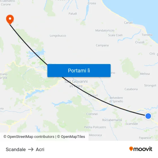 Scandale to Acri map