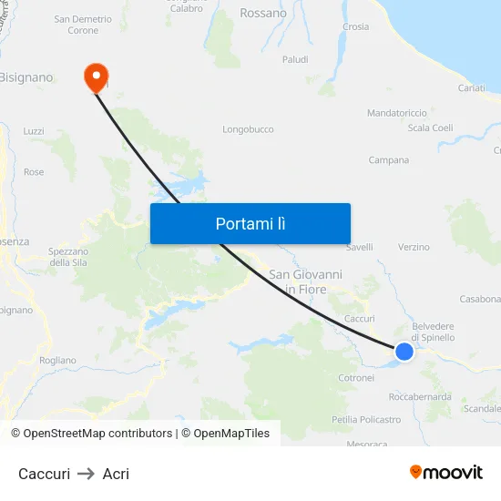 Caccuri to Acri map