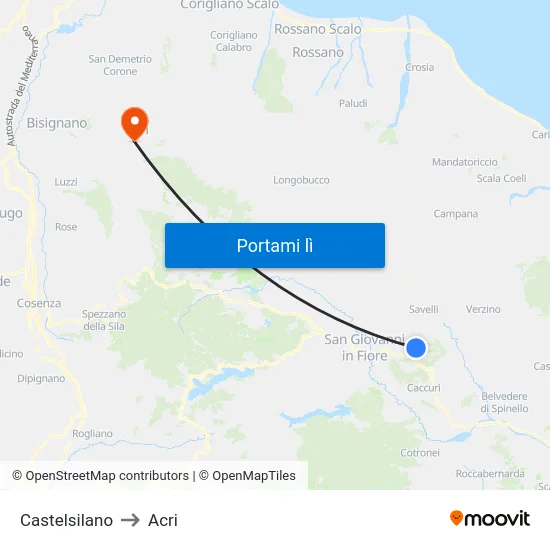 Castelsilano to Acri map