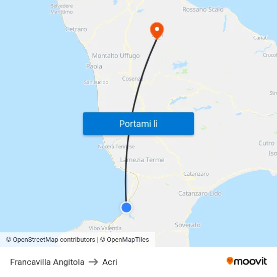 Francavilla Angitola to Acri map