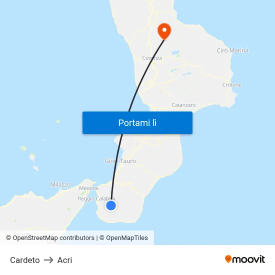 Cardeto to Acri map