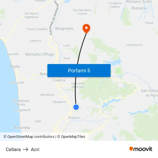 Cellara to Acri map