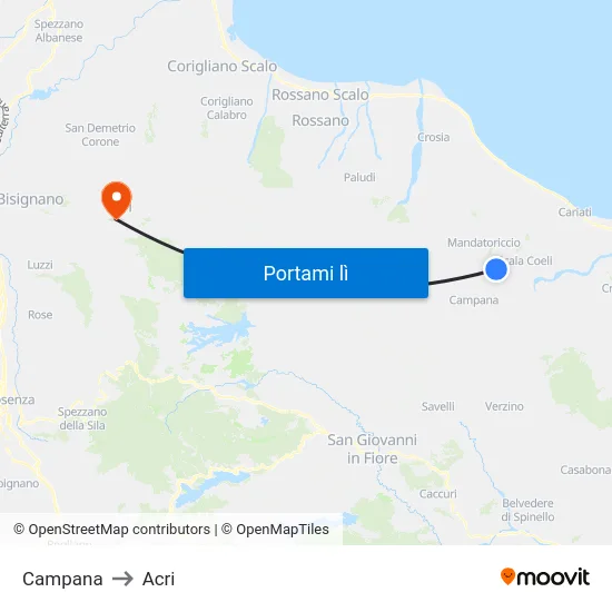 Campana to Acri map