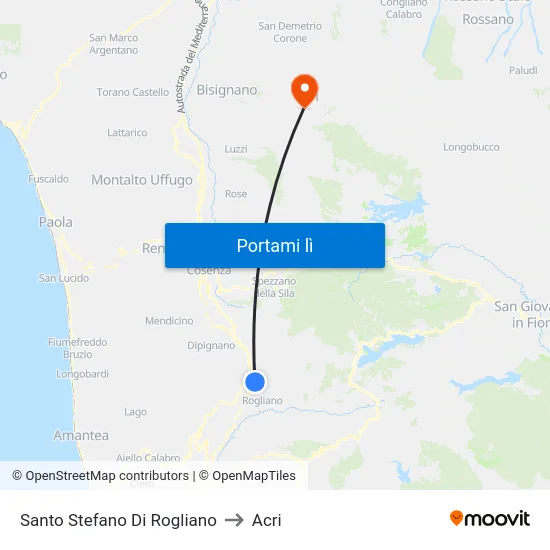 Santo Stefano Di Rogliano to Acri map