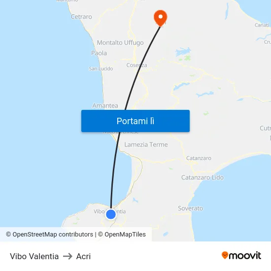 Vibo Valentia to Acri map