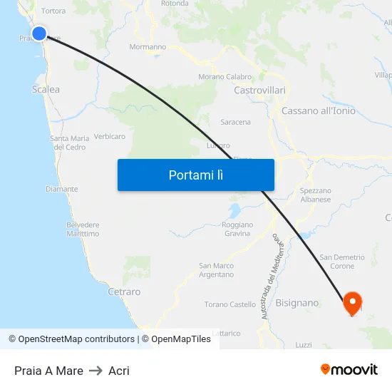 Praia A Mare to Acri map