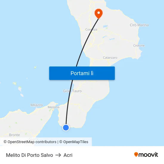 Melito Di Porto Salvo to Acri map